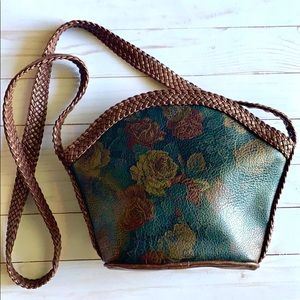 Vegan Leather Floral Bag Braided Straps Vintage